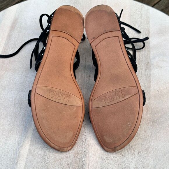 Franco Sarto Womens Sandals Black Lace Up Leather Flats Size 7.5 M Strappy - Picture 6 of 7